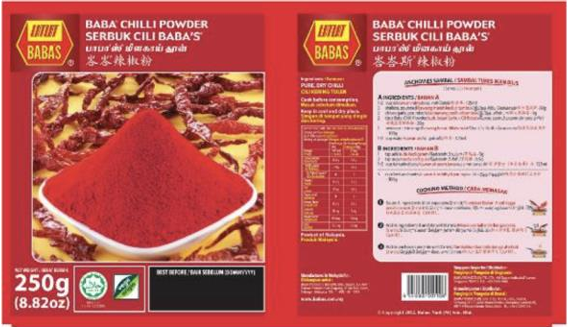 Claimant's chili powder packaging