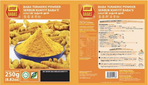 Claimant's turmeric powder packaging