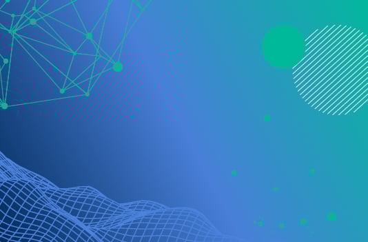 Digital lines and shapes on a blue and green background