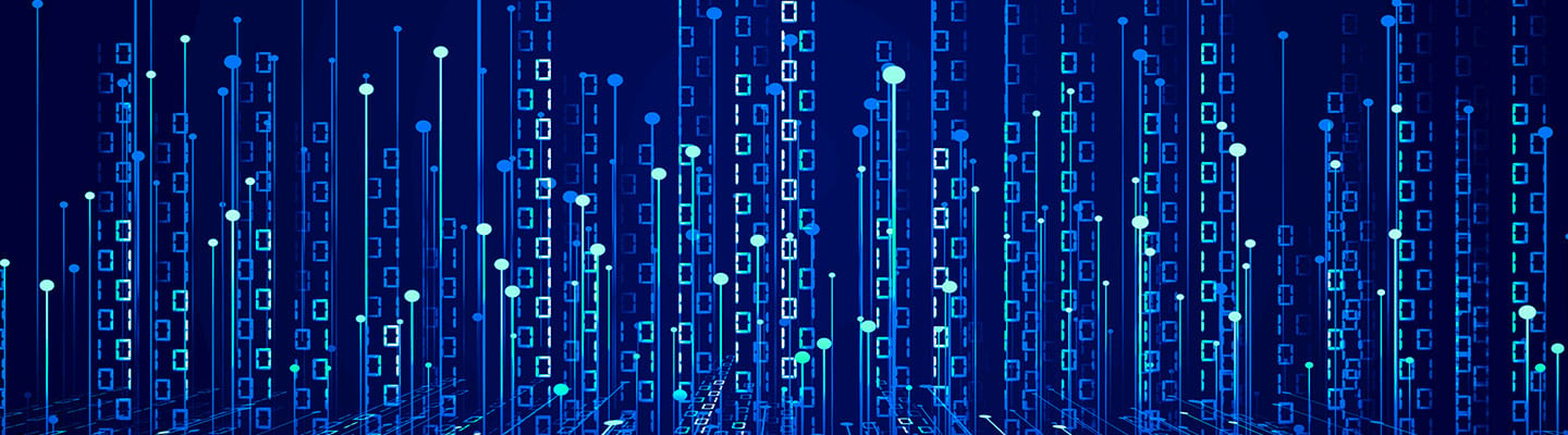 binary code in blue and green