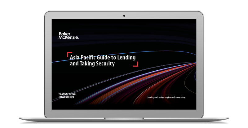 Laptop with Asia Pacific Guide to Lending and Taking Security on screen