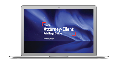 Laptop with Global Attorney Client Privilege Guide on screen