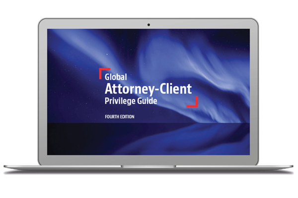 Laptop with Global Attorney Client Privilege Guide on screen