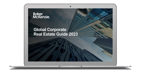 Global Corporate Real Estate Guide mockup on laptop 600 x 310