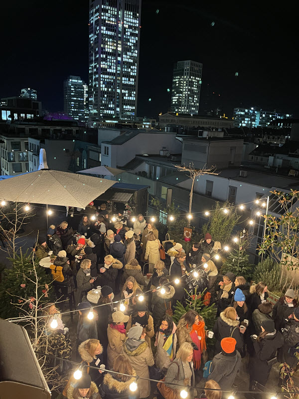 High angle shot of crowds enjoying Christmas market