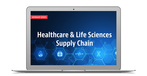 Laptop showing healthcare and Life Sciences webinar
