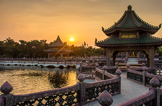 Chinese temple at sunset