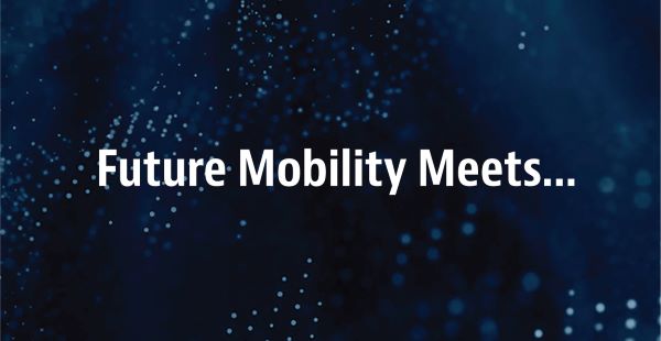 Future mobility meets banner in blue background