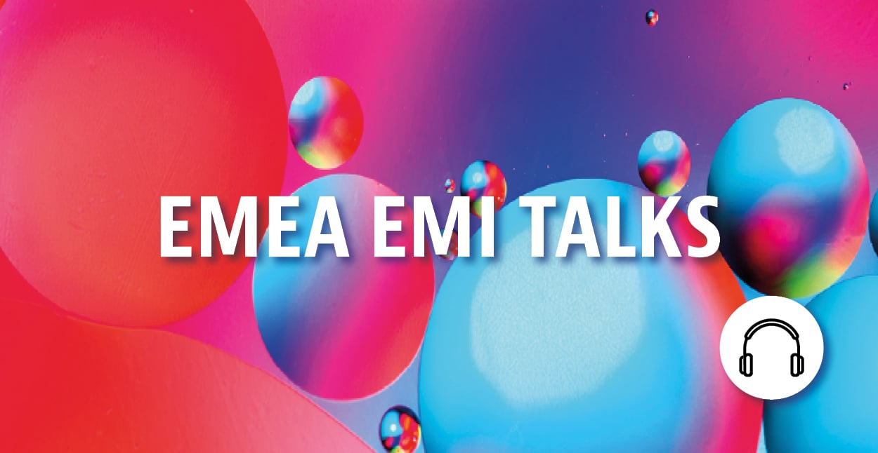 EMI talks banner with molecules background